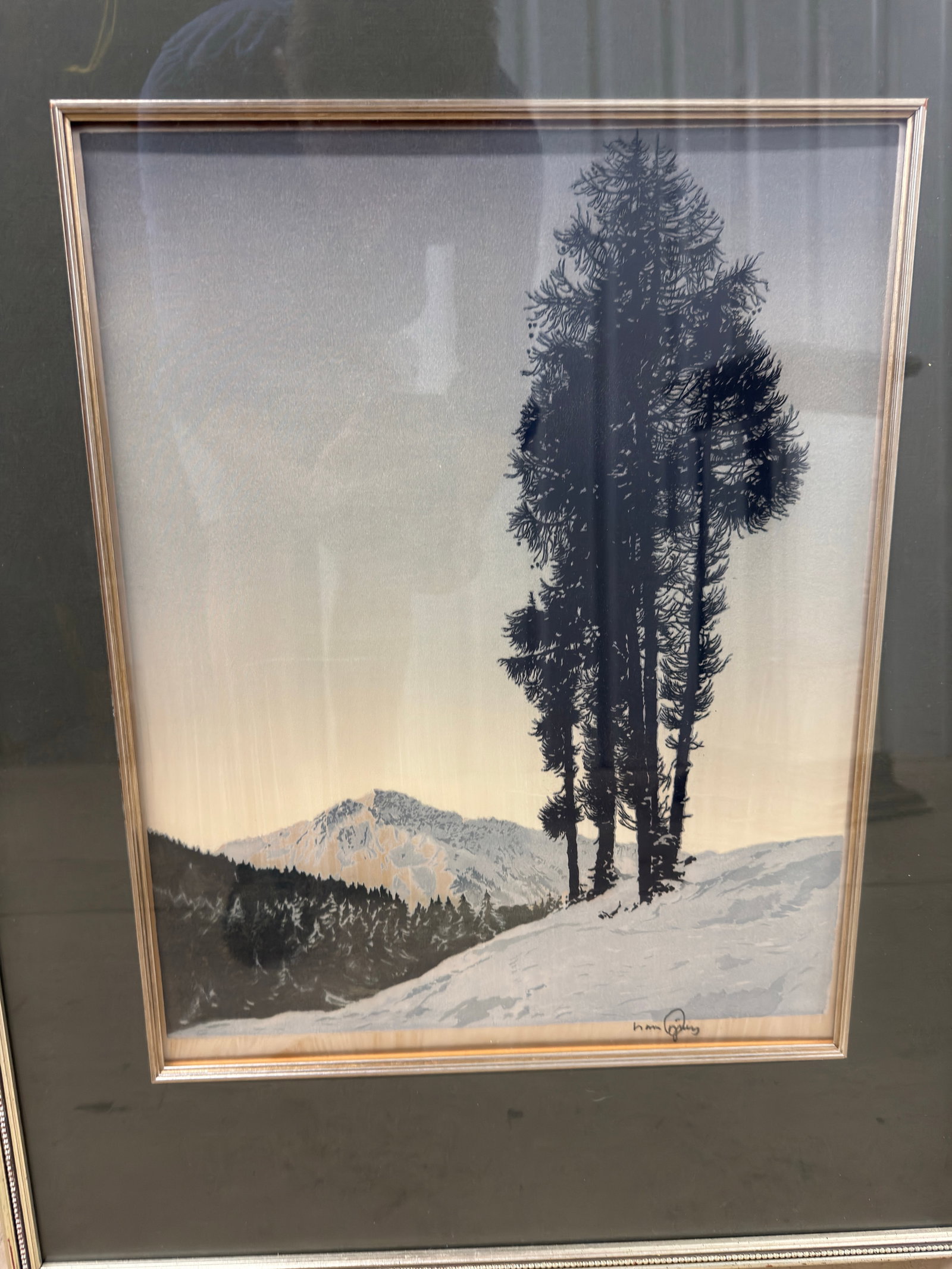 Mid-Century Hans Figura Signed Alpine Landscape Aquatint Etching on Silk - 6