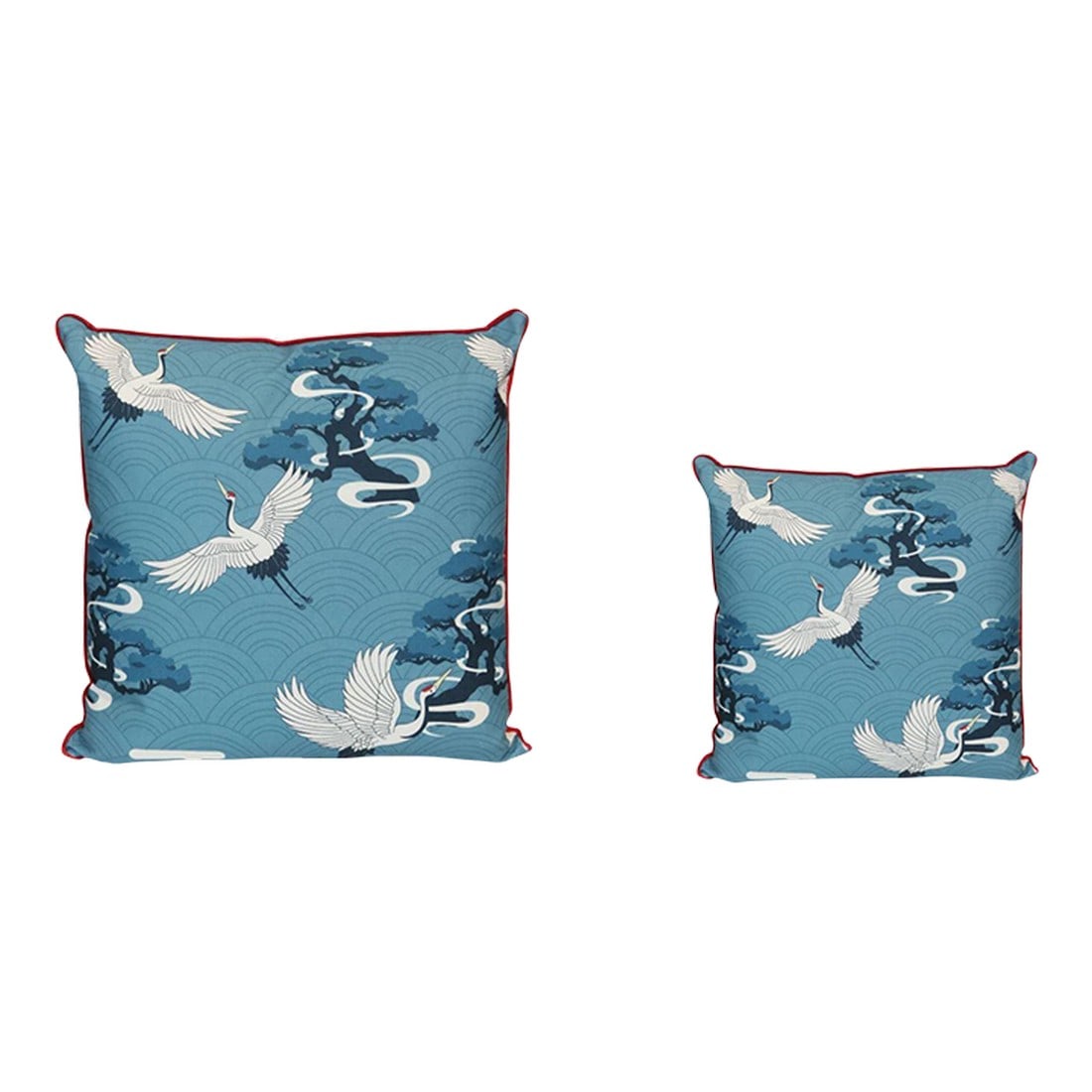 Blue & White Crane Pillows - Pair: Designer pillows that add a refined accent with layered hues and tailored texture. Crafted for comfort and visual interest, it complements sofas, chairs, and beds while bringing coastal-inspired color