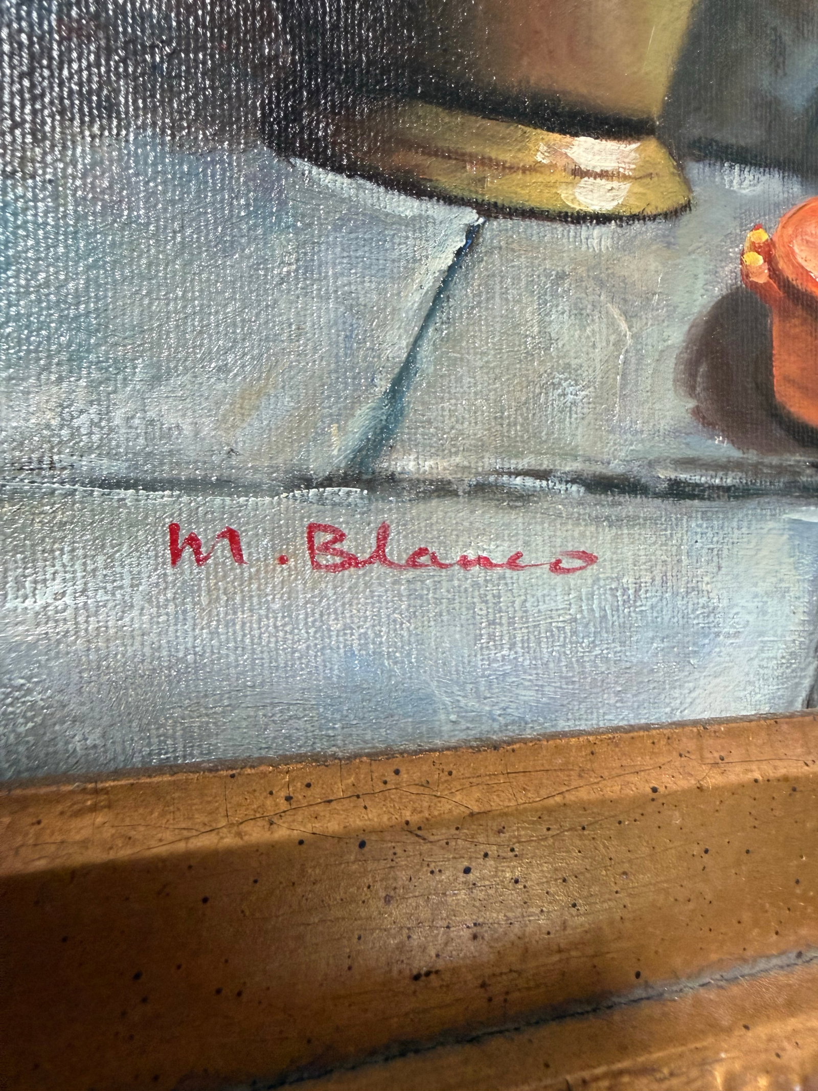 1930s Victorian Oil Painting Signed After Eugenio Zampighi by M.Blanco 22x26 - 4