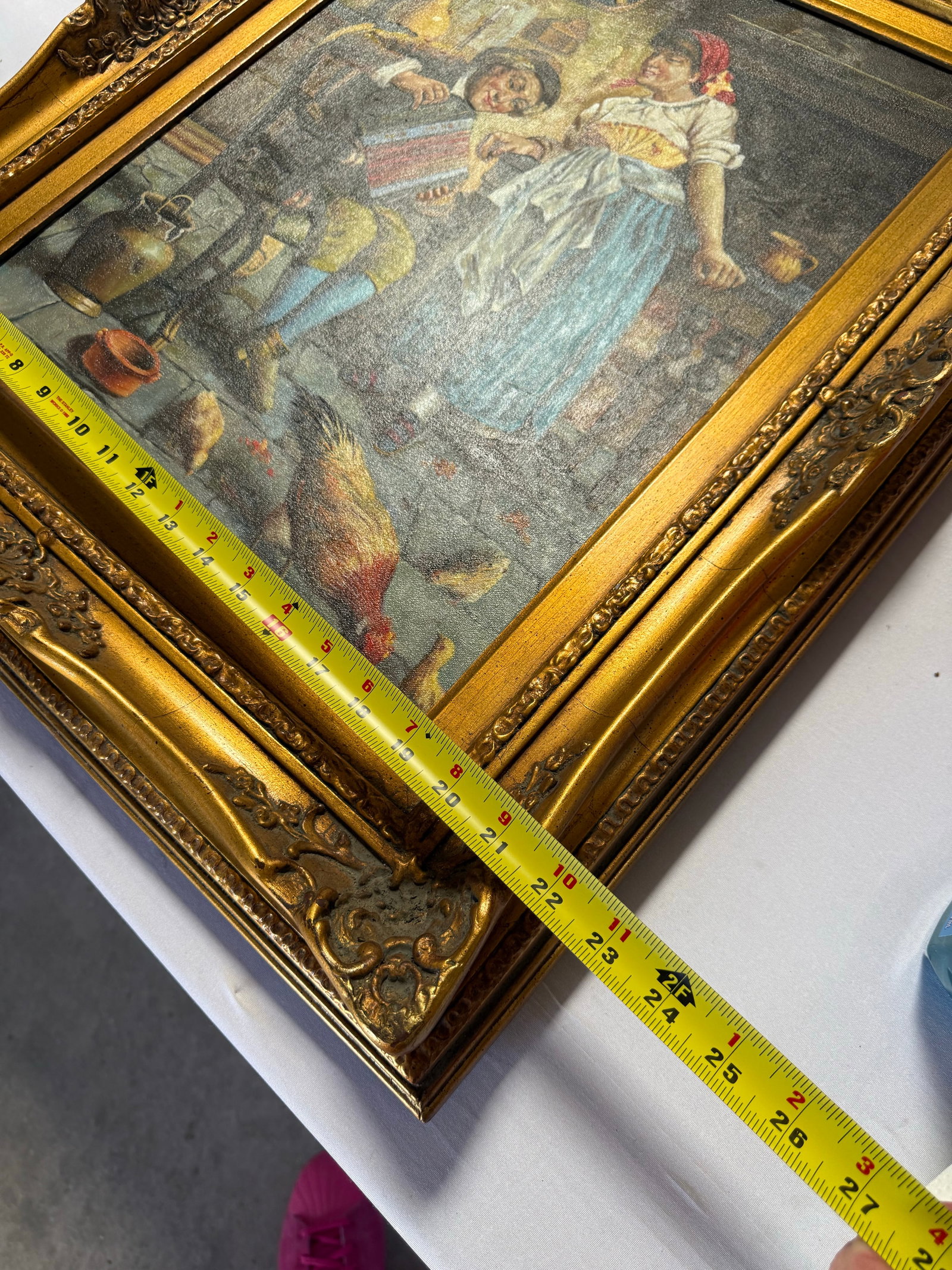 1930s Victorian Oil Painting Signed After Eugenio Zampighi by M.Blanco 22x26 - 9