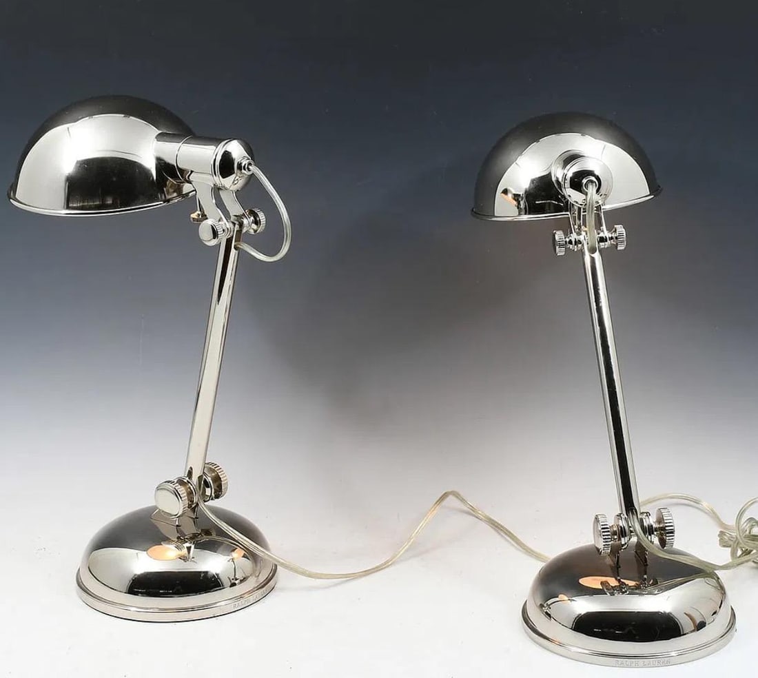 Late 20th Century Ralph Lauren Home Polished Chrome Articulated Desk Lamps - a Pair - 4