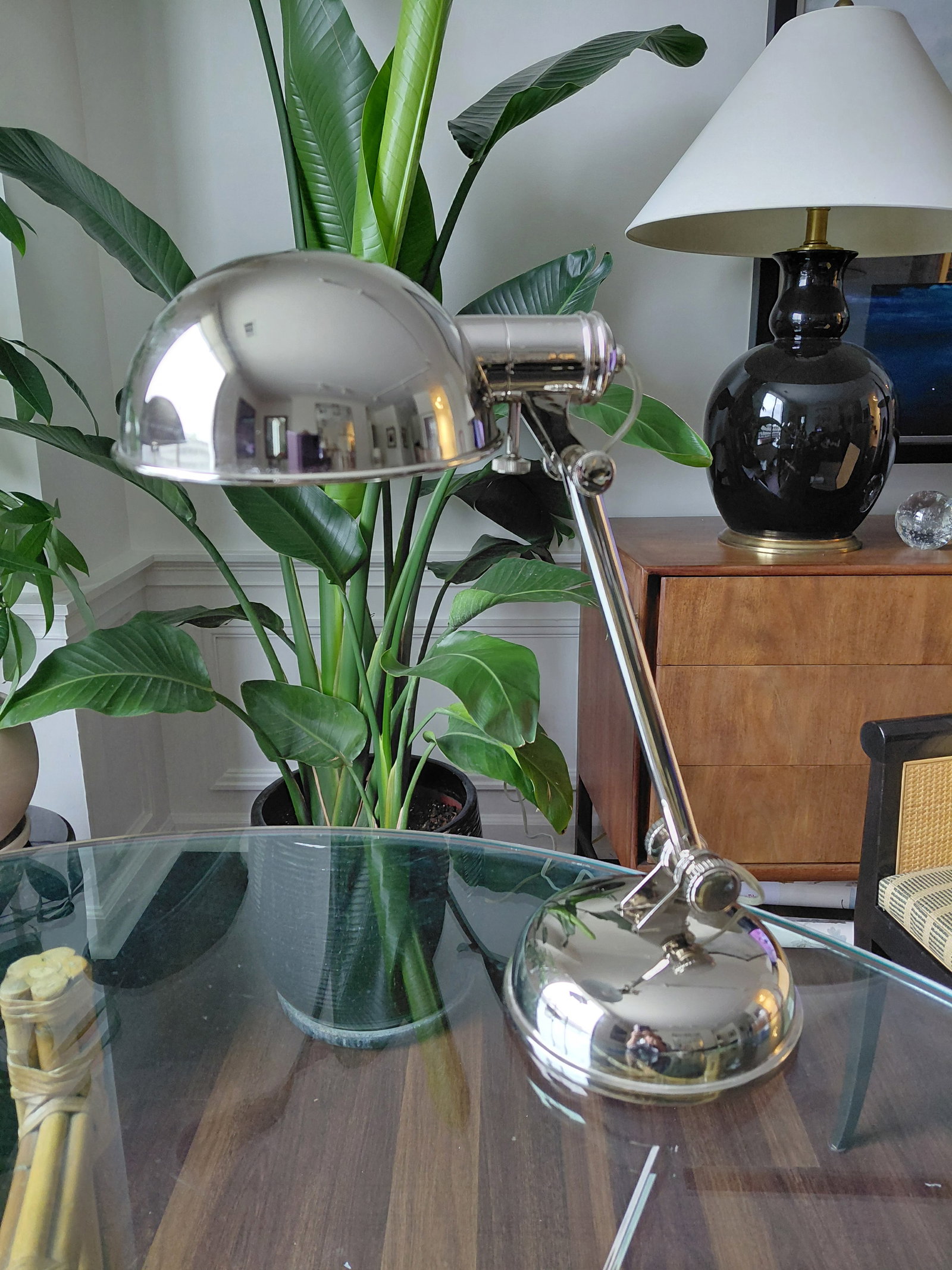 Late 20th Century Ralph Lauren Home Polished Chrome Articulated Desk Lamps - a Pair - 6