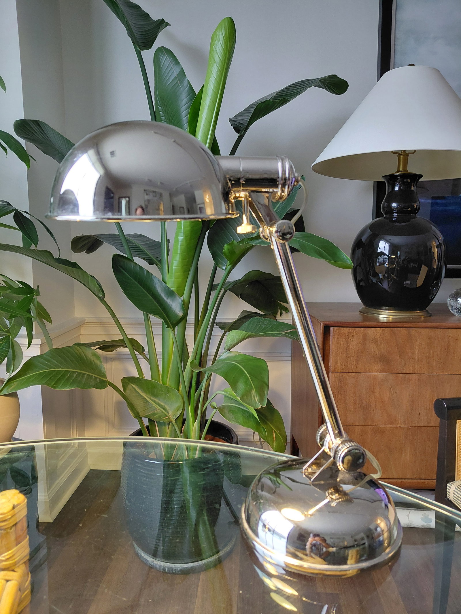Late 20th Century Ralph Lauren Home Polished Chrome Articulated Desk Lamps - a Pair - 7