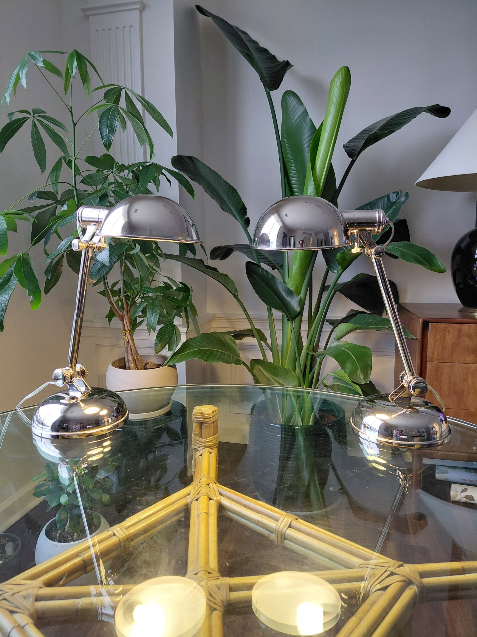 Late 20th Century Ralph Lauren Home Polished Chrome Articulated Desk Lamps - a Pair - 8
