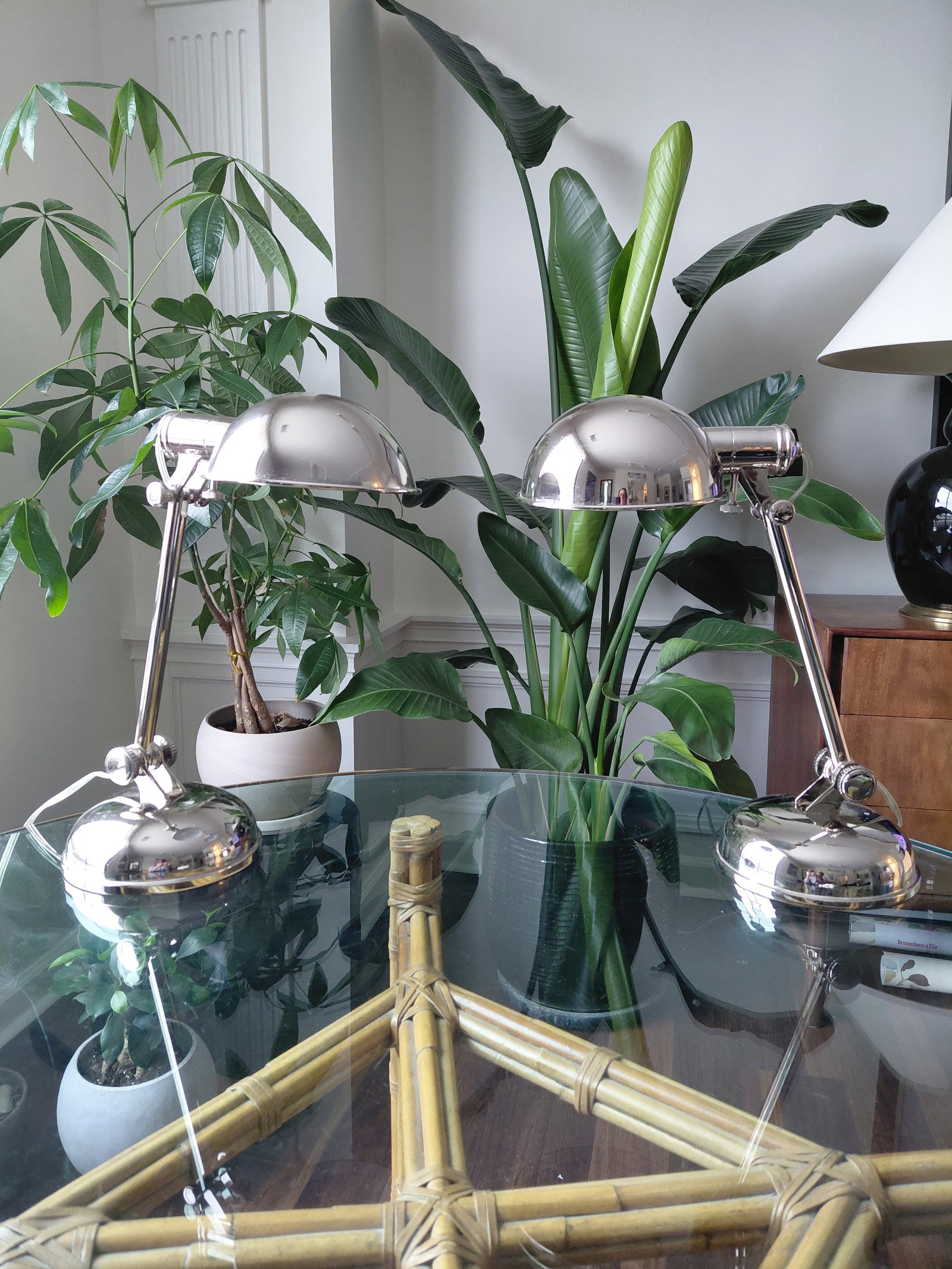 Late 20th Century Ralph Lauren Home Polished Chrome Articulated Desk Lamps - a Pair - 9