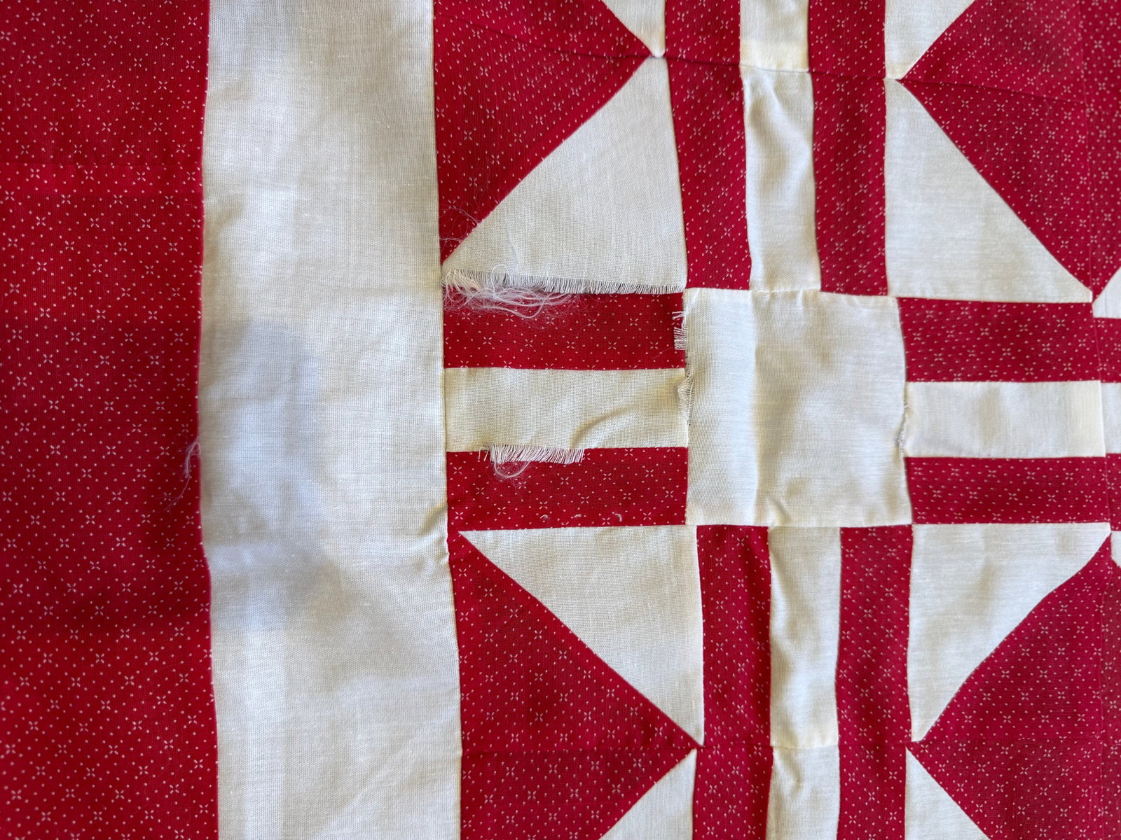 Vintage Red White Quilt Top Only Diamond Pattern 68x93 - 10