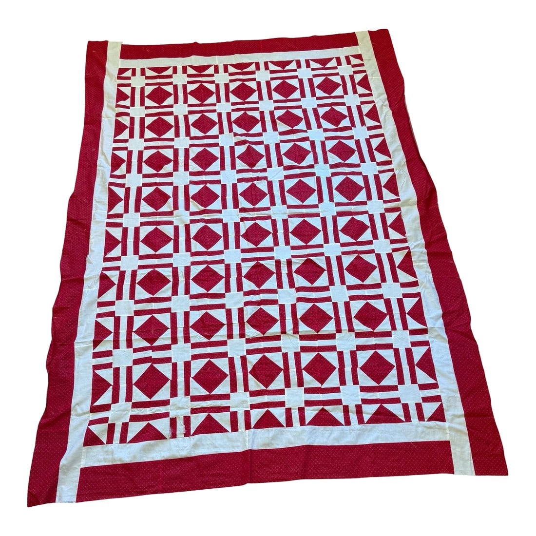 Vintage Red White Quilt Top Only Diamond Pattern 68x93 (1 of 10)