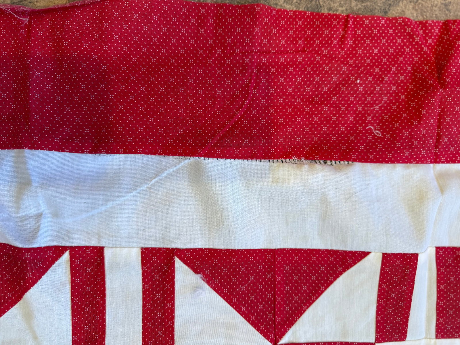 Vintage Red White Quilt Top Only Diamond Pattern 68x93 - 5