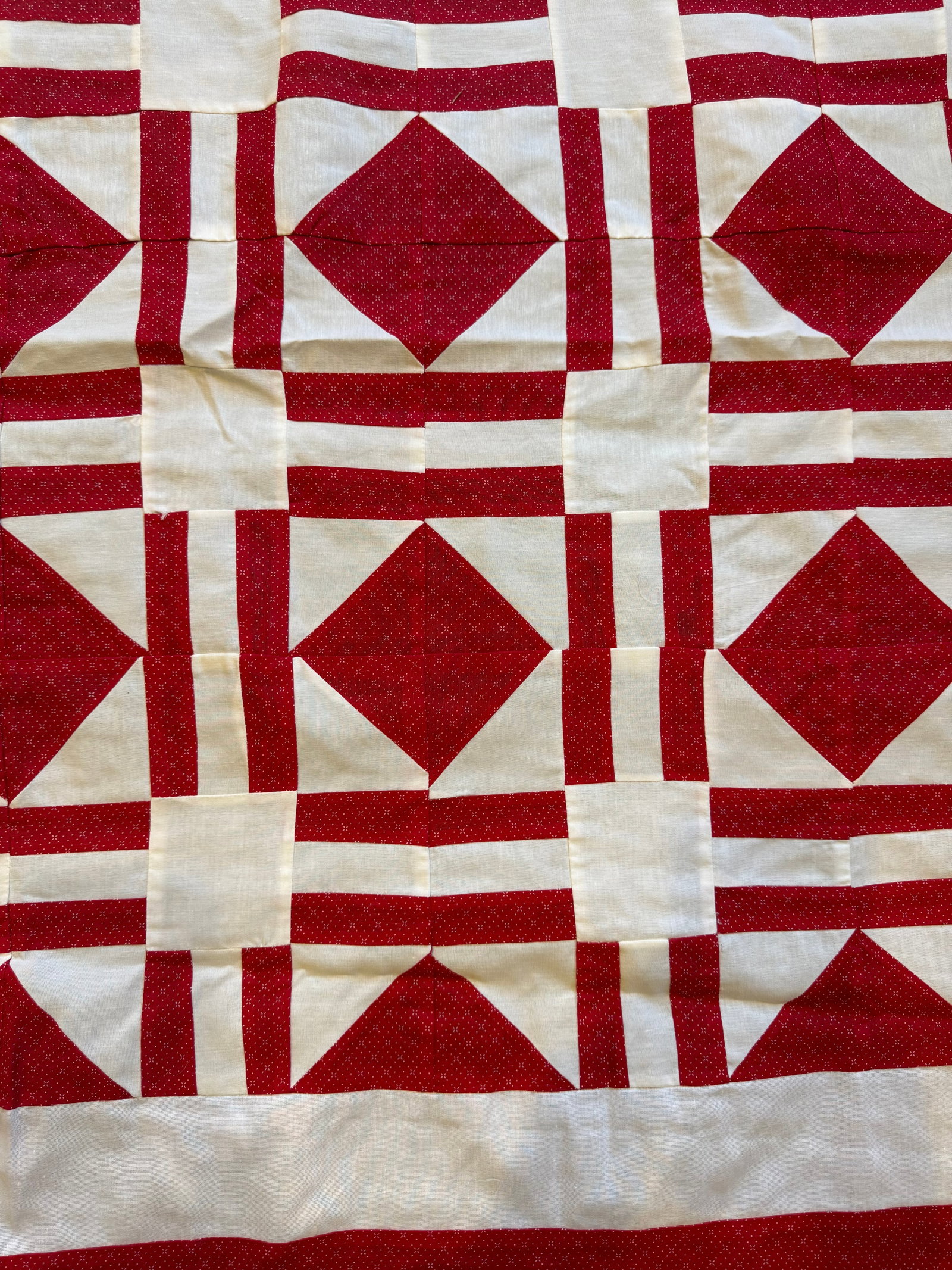 Vintage Red White Quilt Top Only Diamond Pattern 68x93 - 7
