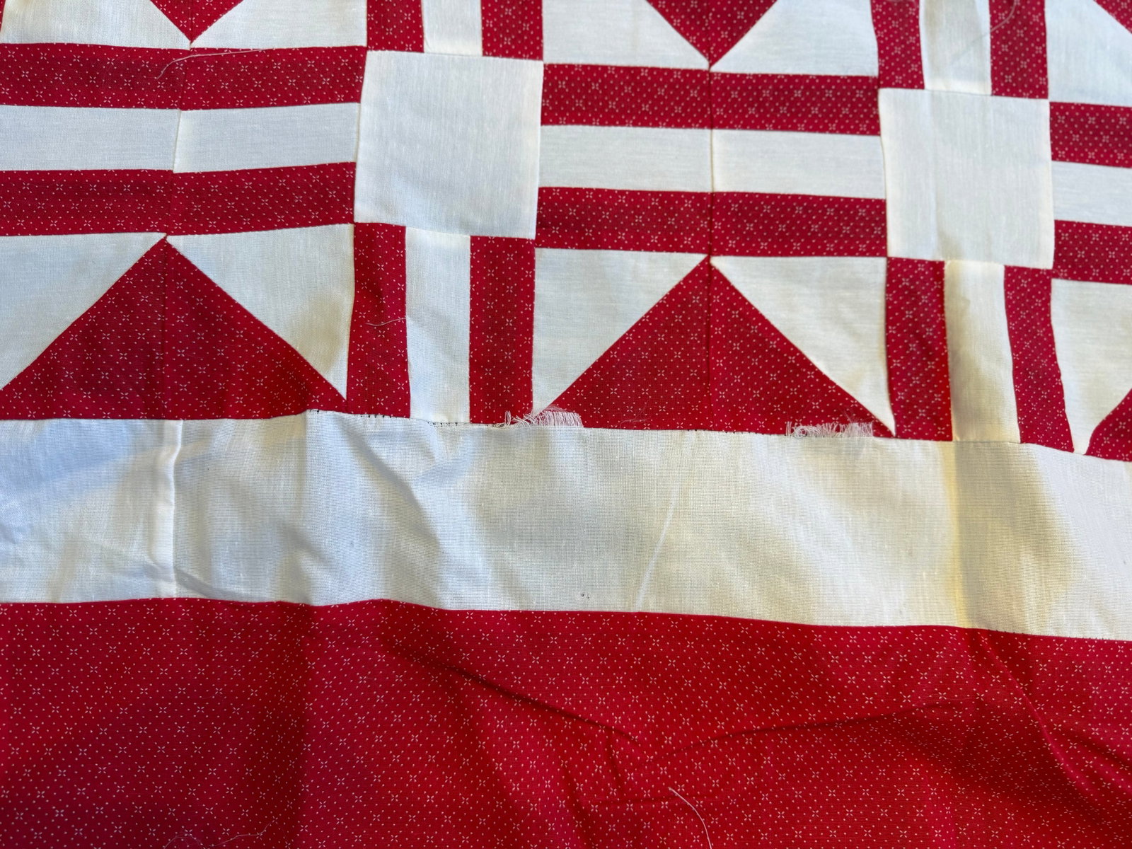 Vintage Red White Quilt Top Only Diamond Pattern 68x93 - 8