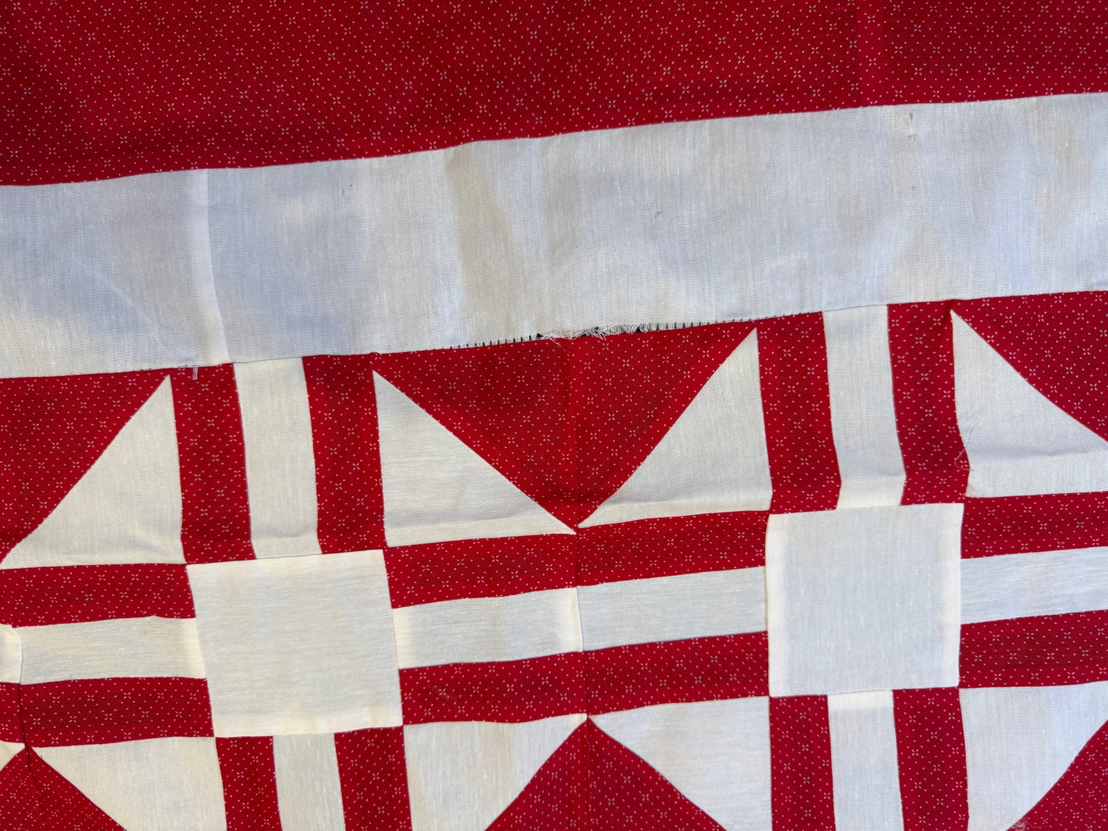 Vintage Red White Quilt Top Only Diamond Pattern 68x93 - 9