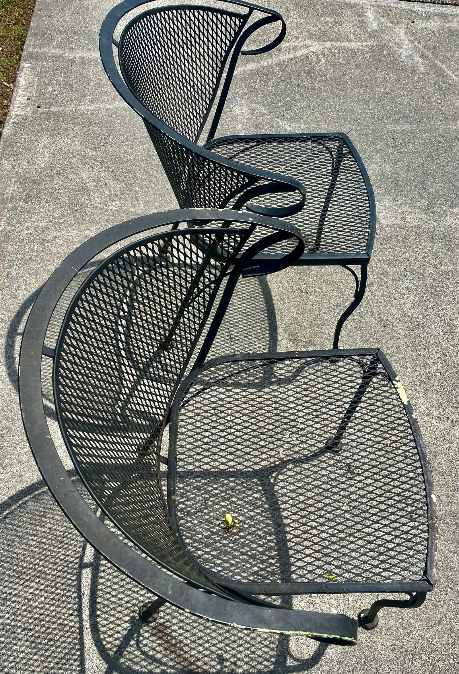 Mid 20th Century Wrought Iron Russell Woodard Pinecrest Barrel Back Mesh Pair of Chairs - 8