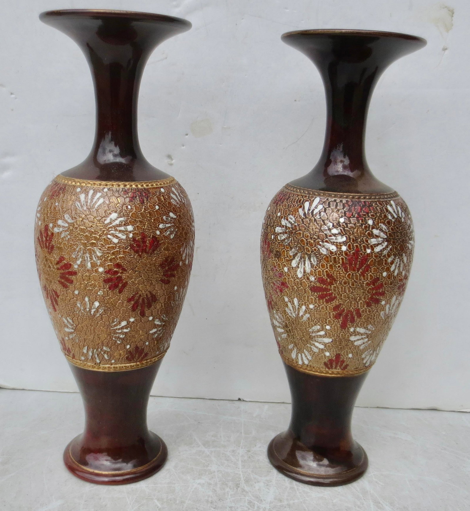 Antique Victorian Royal Doulton Vases Circa 1880, Set of 2 - 3