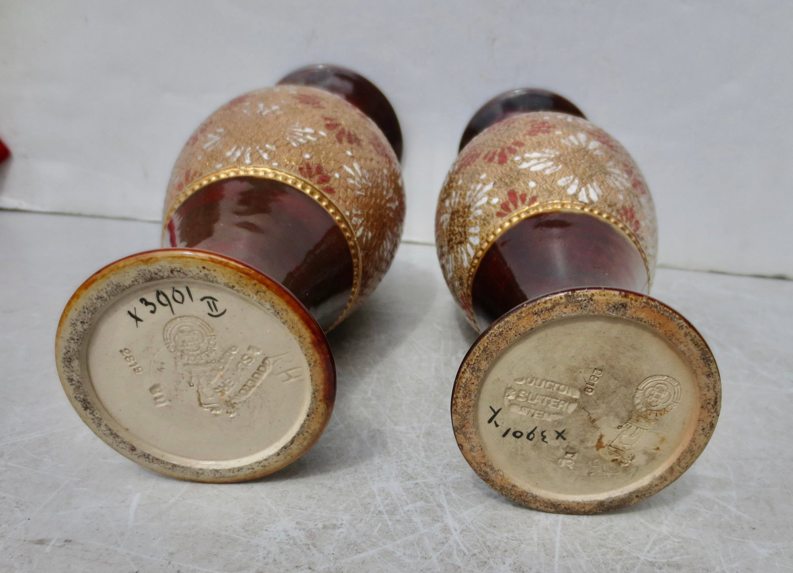 Antique Victorian Royal Doulton Vases Circa 1880, Set of 2 - 4