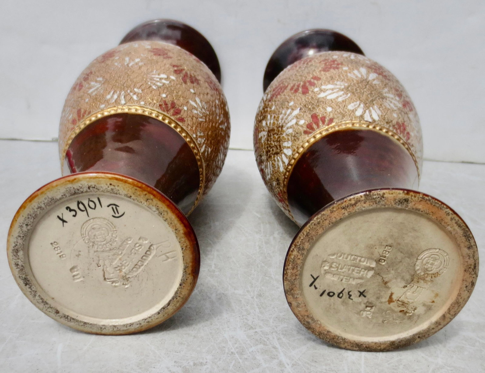 Antique Victorian Royal Doulton Vases Circa 1880, Set of 2 - 5