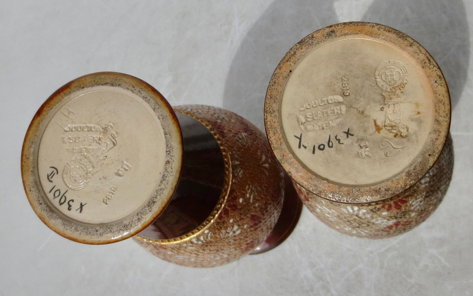 Antique Victorian Royal Doulton Vases Circa 1880, Set of 2 - 8