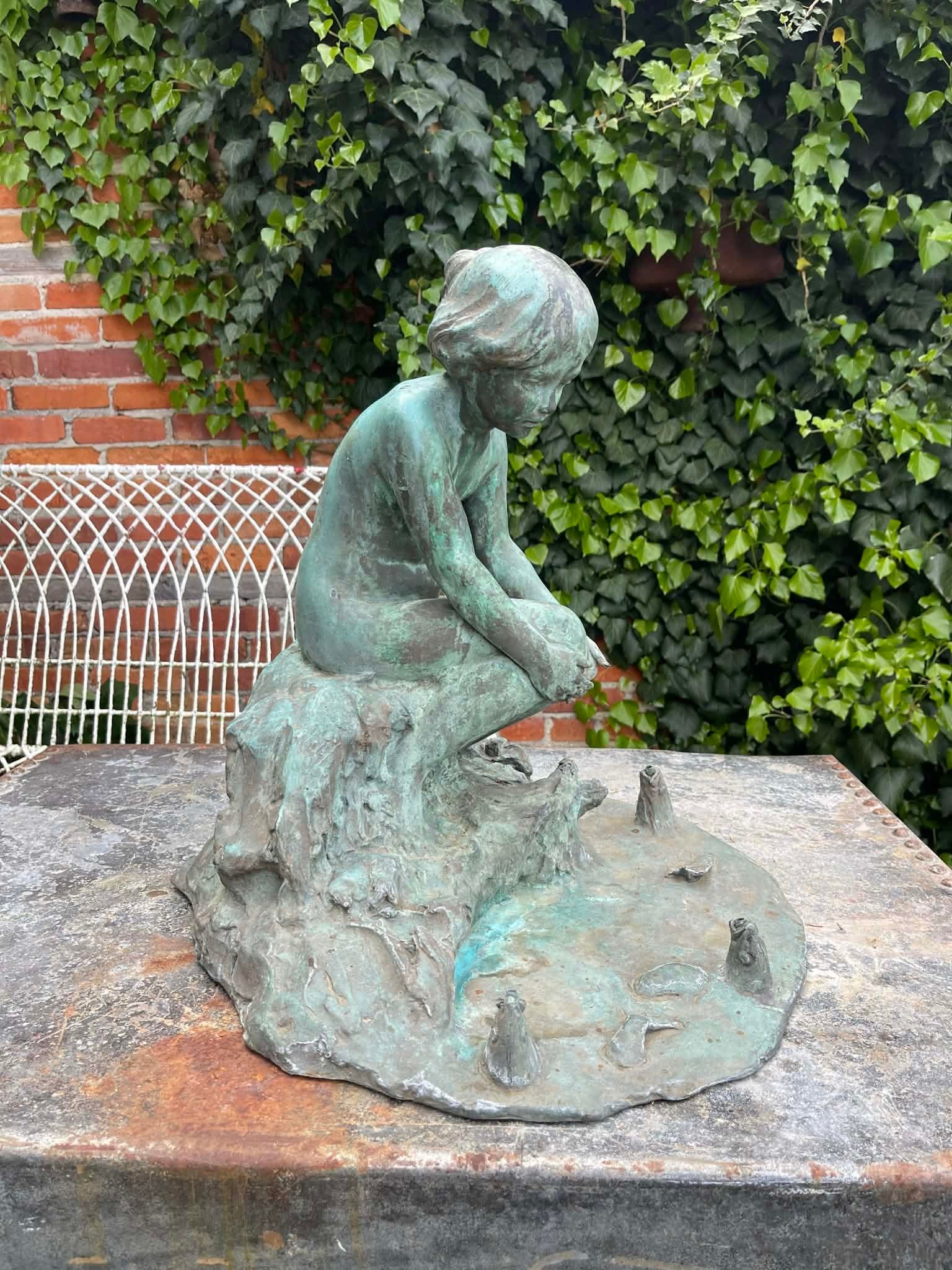 At the Water's Edge (1914) by Edward Berge – Antique Bronze Sculpture (Roman Bronze Works) - 2