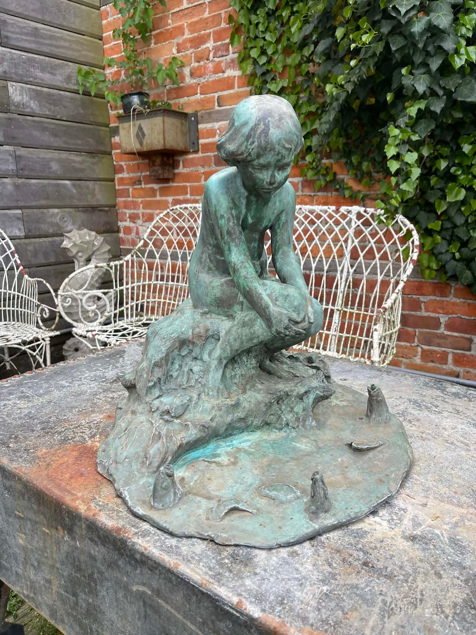 At the Water's Edge (1914) by Edward Berge – Antique Bronze Sculpture (Roman Bronze Works) - 5