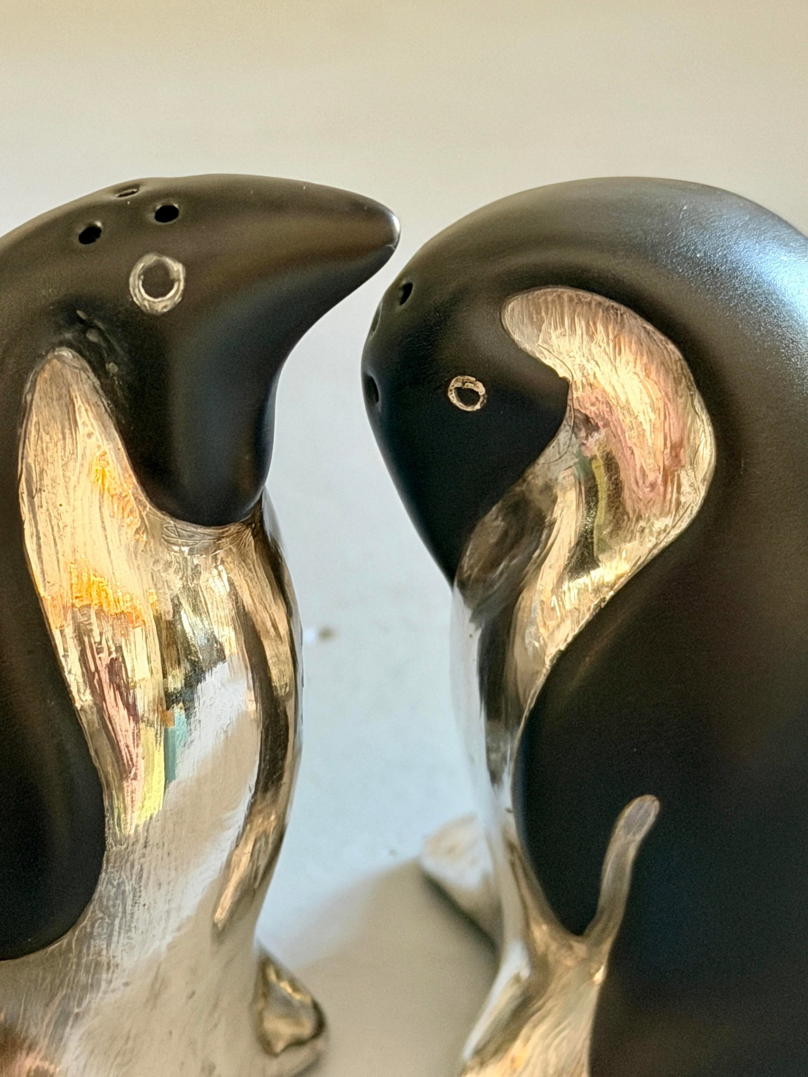 1980s Emilia Castillo Taxco Sterling and Porcelain Penguin Salt & Pepper Shakers - a Pair - 7