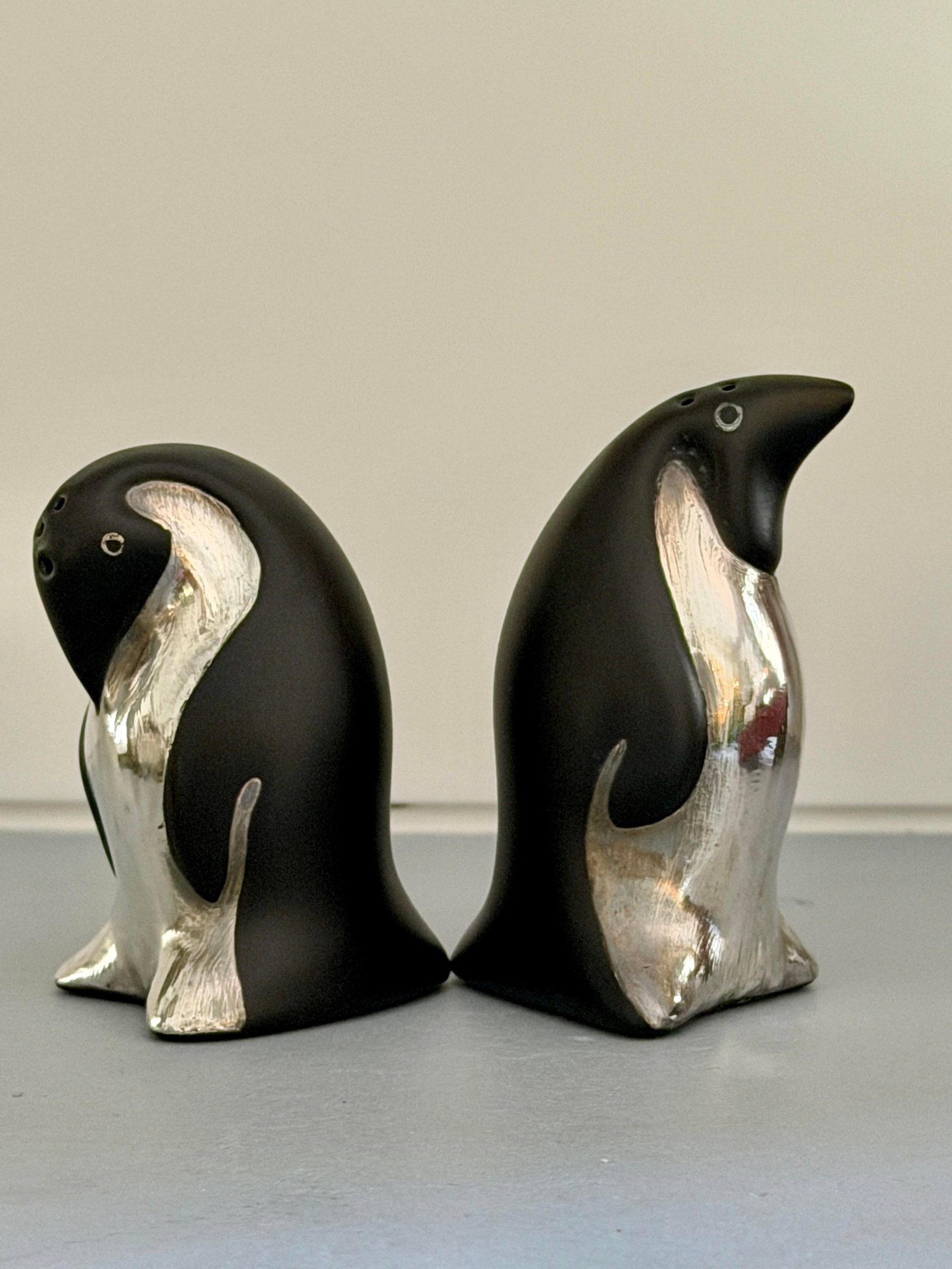 1980s Emilia Castillo Taxco Sterling and Porcelain Penguin Salt & Pepper Shakers - a Pair - 8