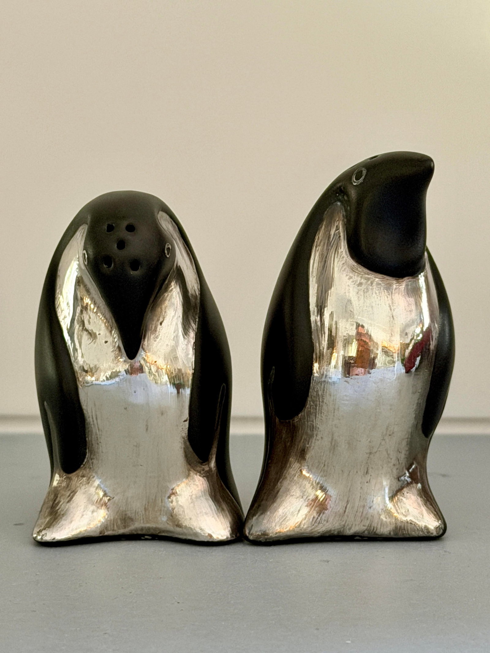 1980s Emilia Castillo Taxco Sterling and Porcelain Penguin Salt & Pepper Shakers - a Pair - 9