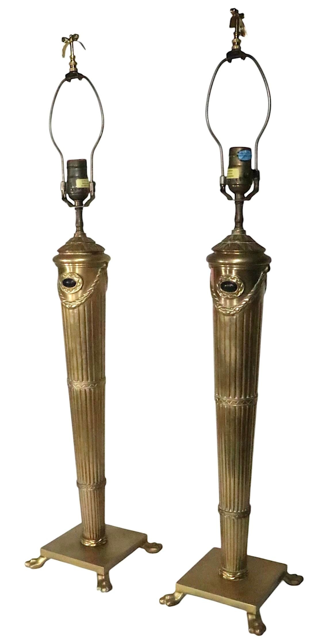 Late 20th Century Neo Classical Brass Table Lamps by Chapman - a Pair - 5