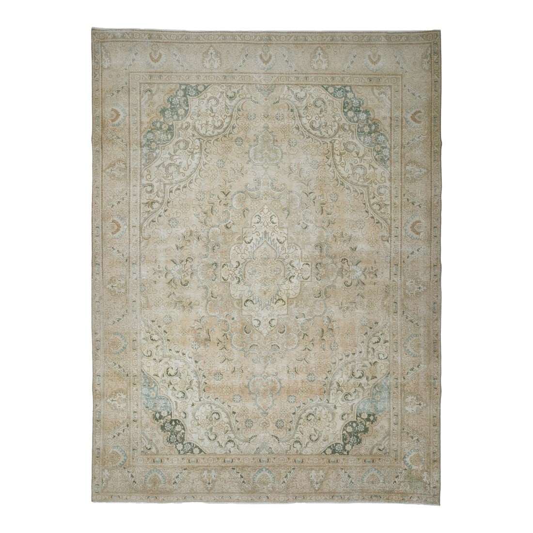 1970s Vintage Persian Handmade Wool Cotton Beige Area Rug (1 of 11)