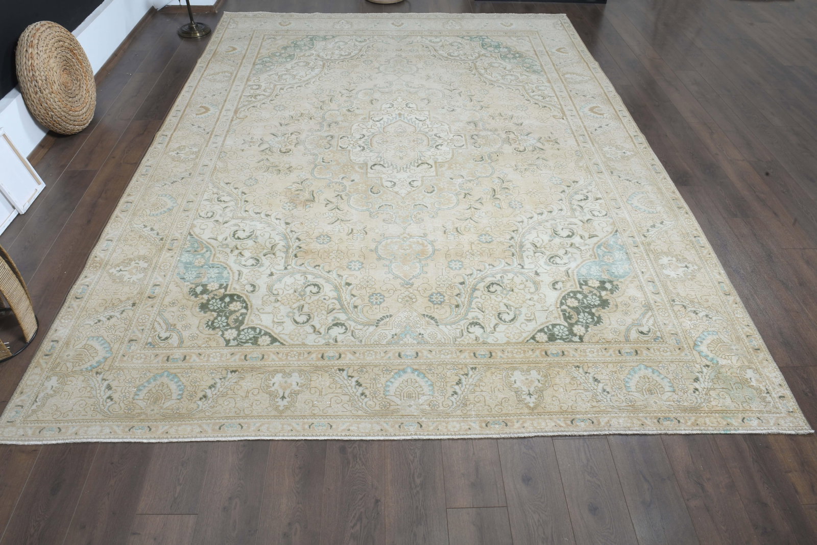 1970s Vintage Persian Handmade Wool Cotton Beige Area Rug - 2
