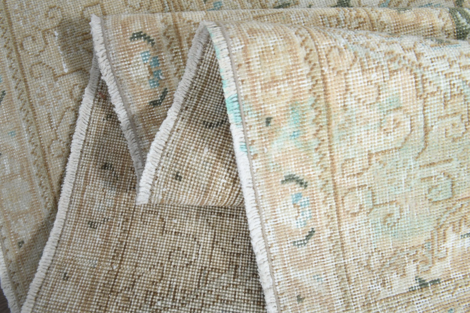1970s Vintage Persian Handmade Wool Cotton Beige Area Rug - 3