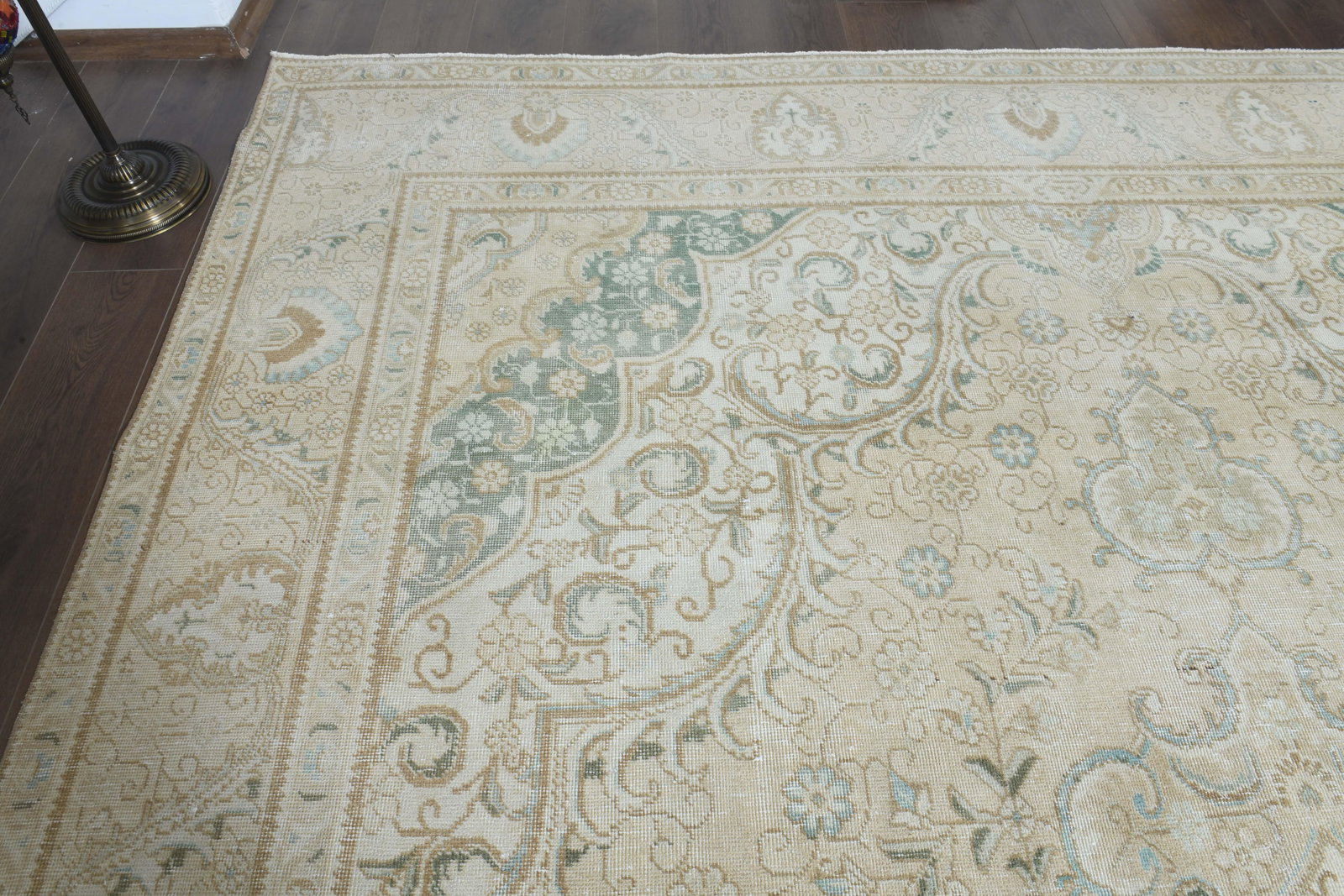1970s Vintage Persian Handmade Wool Cotton Beige Area Rug - 4