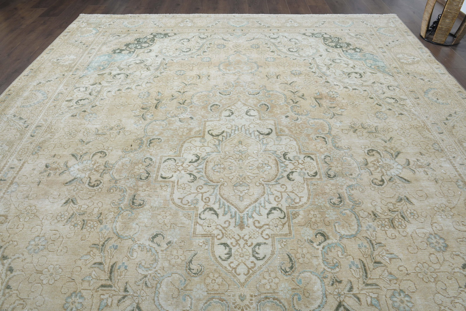 1970s Vintage Persian Handmade Wool Cotton Beige Area Rug - 5