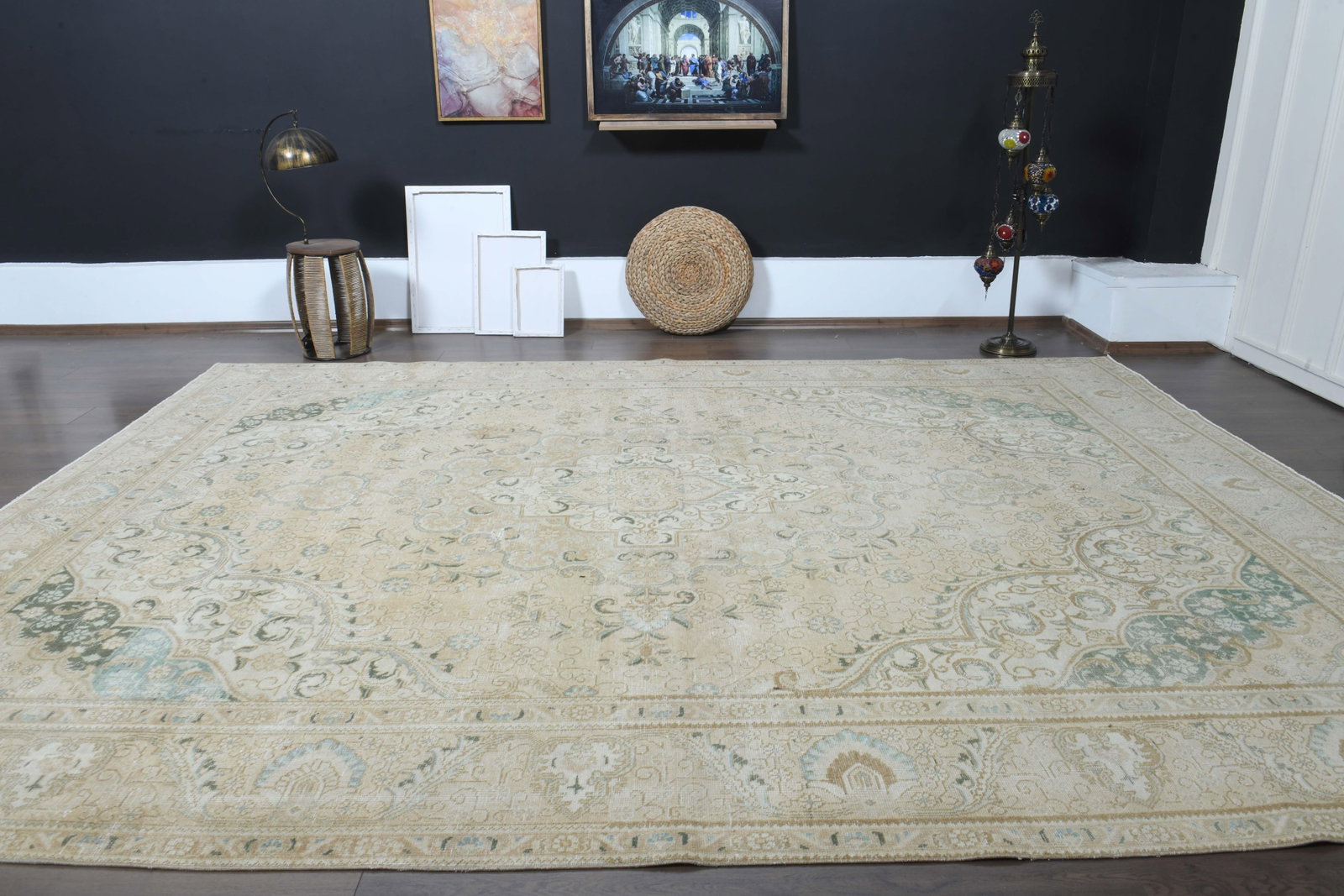 1970s Vintage Persian Handmade Wool Cotton Beige Area Rug - 7