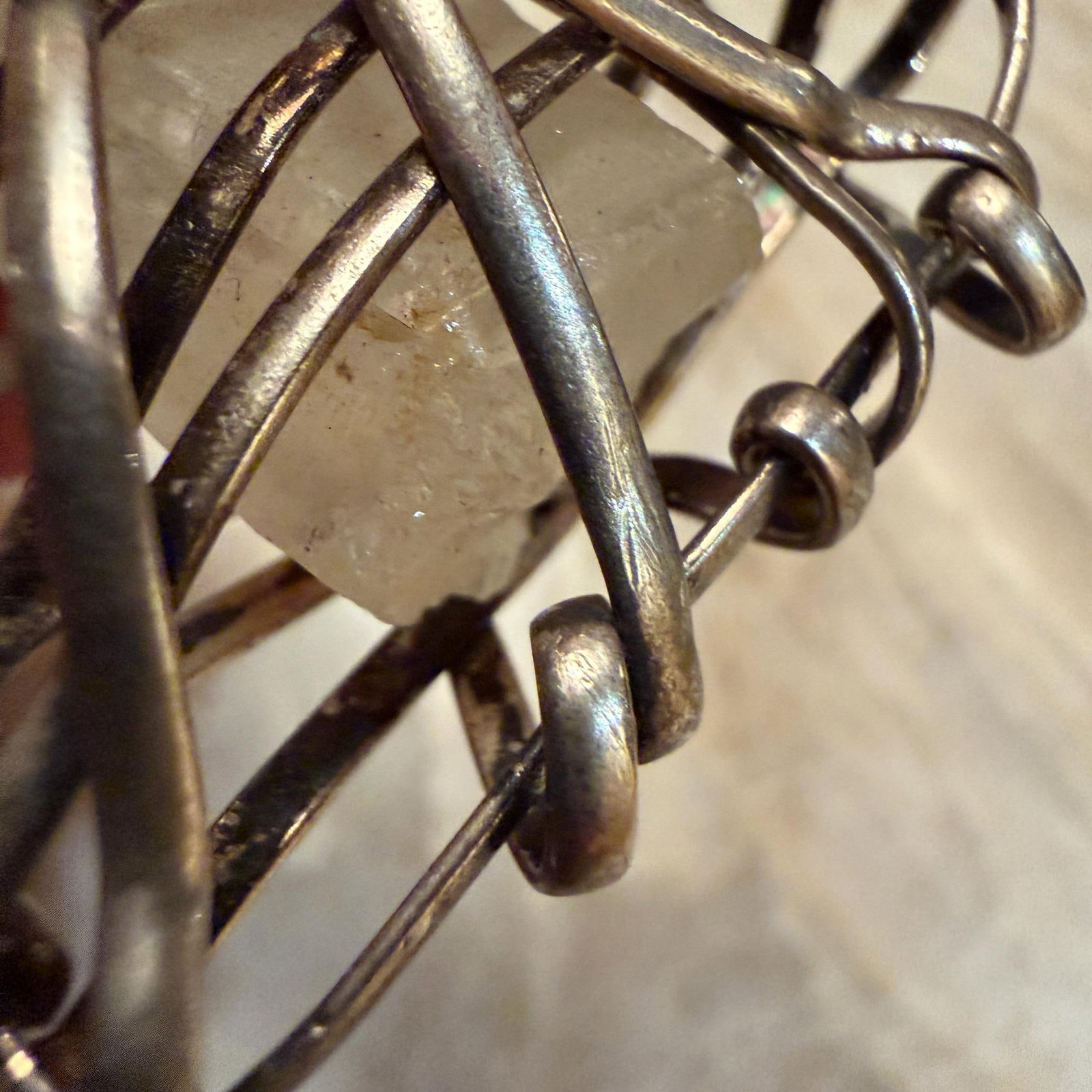Wire-Wrapped Pendant Featuring a Raw Gemstone Quartz Silver-Plated - 11