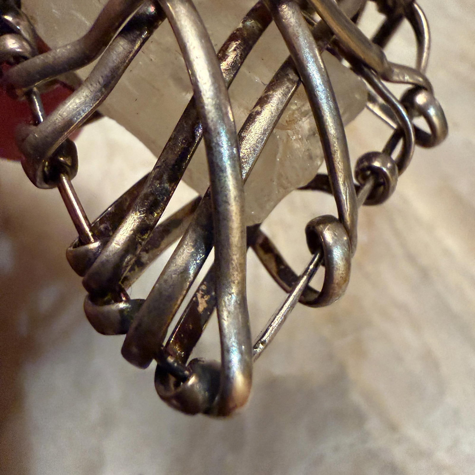 Wire-Wrapped Pendant Featuring a Raw Gemstone Quartz Silver-Plated - 12