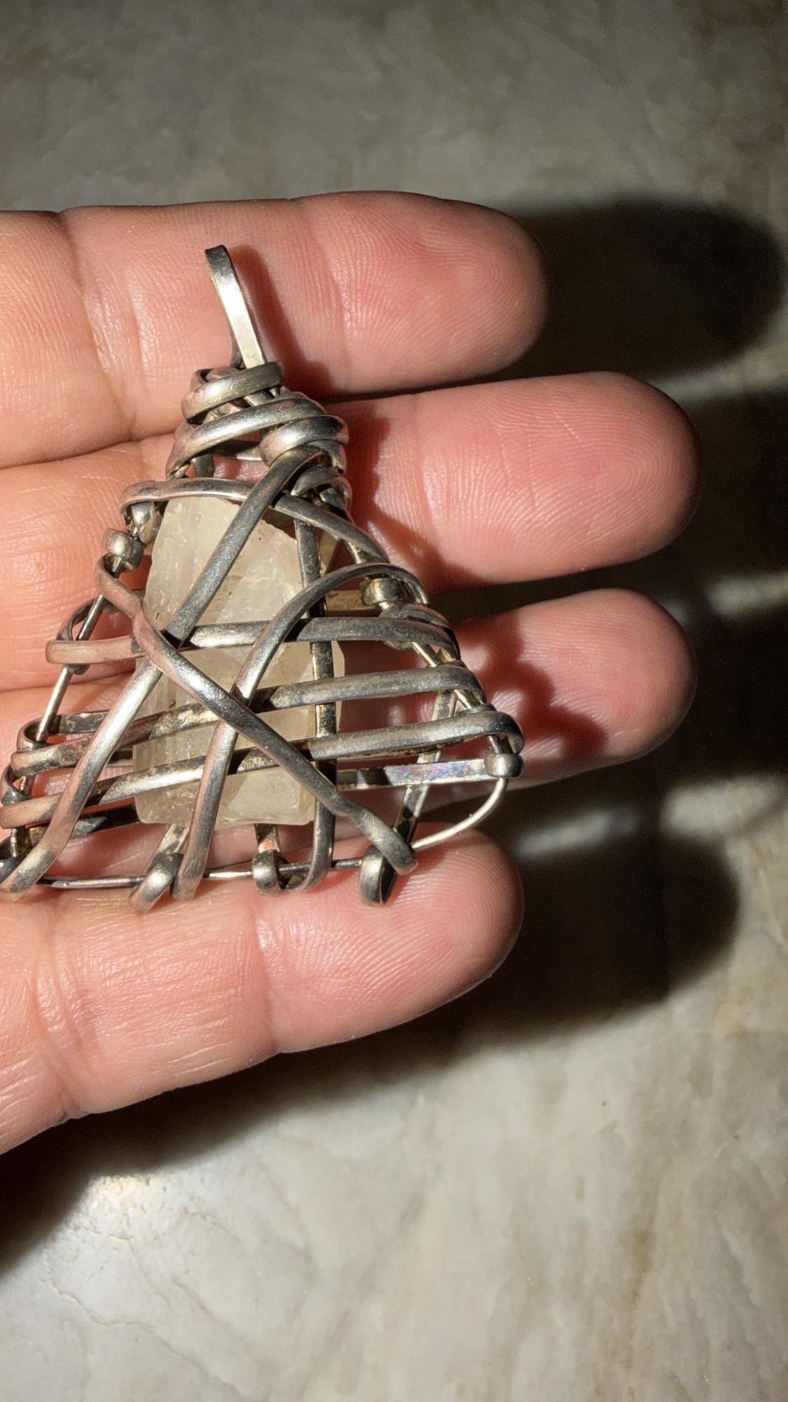 Wire-Wrapped Pendant Featuring a Raw Gemstone Quartz Silver-Plated - 13