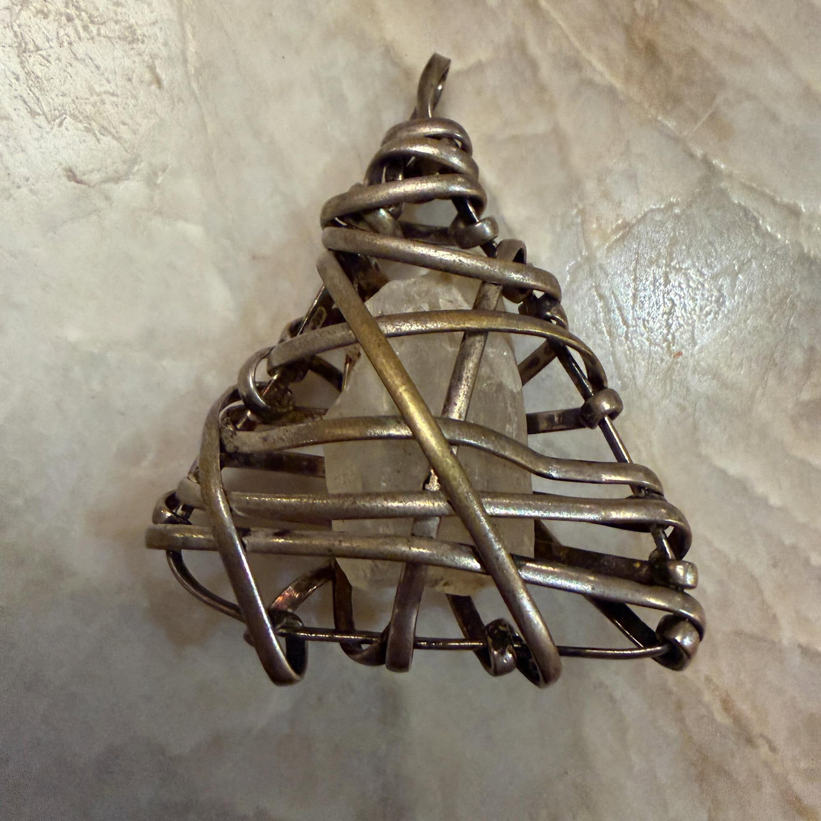 Wire-Wrapped Pendant Featuring a Raw Gemstone Quartz Silver-Plated - 5