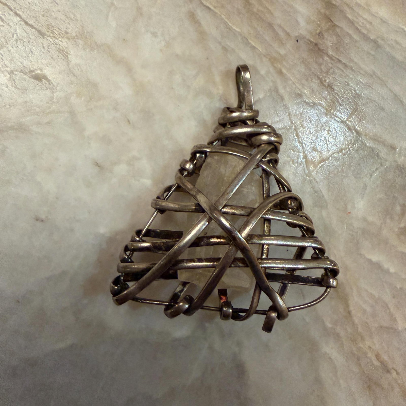 Wire-Wrapped Pendant Featuring a Raw Gemstone Quartz Silver-Plated - 7