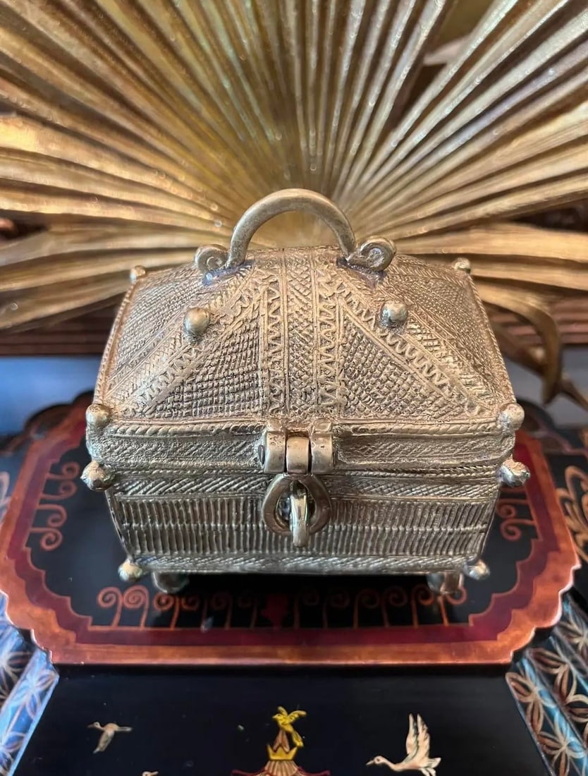 Antique Dokra Brass Treasure Trinket Box - 12
