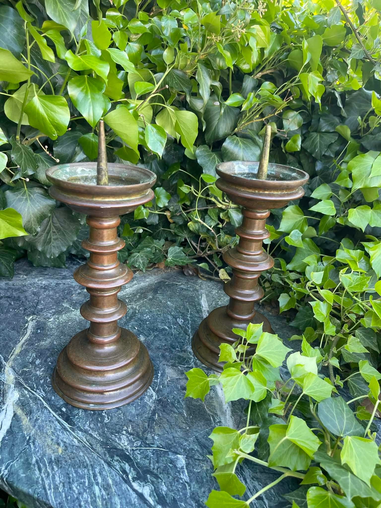 A Pair of Bronze Pricket Candlesticks Circa 1500 - 7