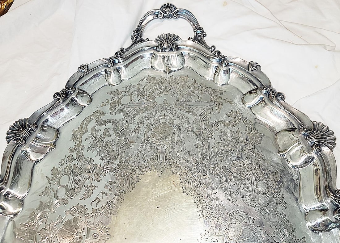 Large Sheffield English Mappin & Webb Silverplate Serving Tray c.1860s - 3