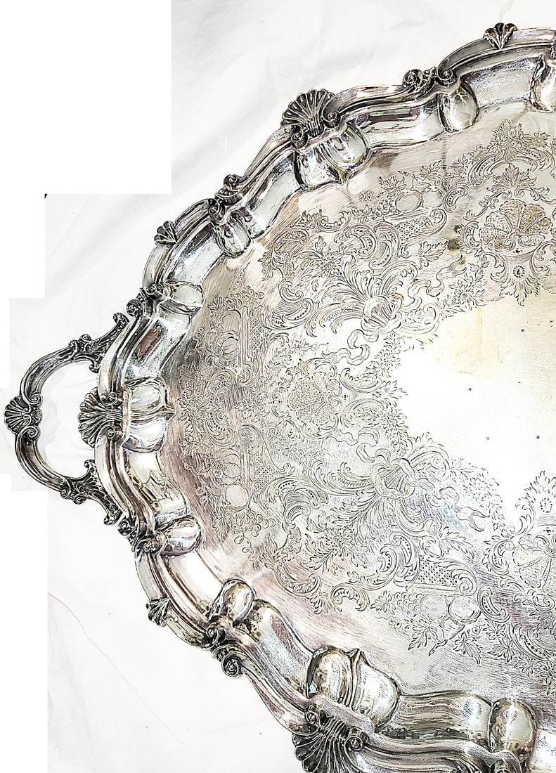 Large Sheffield English Mappin & Webb Silverplate Serving Tray c.1860s - 4