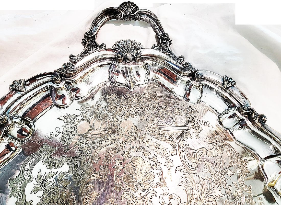 Large Sheffield English Mappin & Webb Silverplate Serving Tray c.1860s - 8