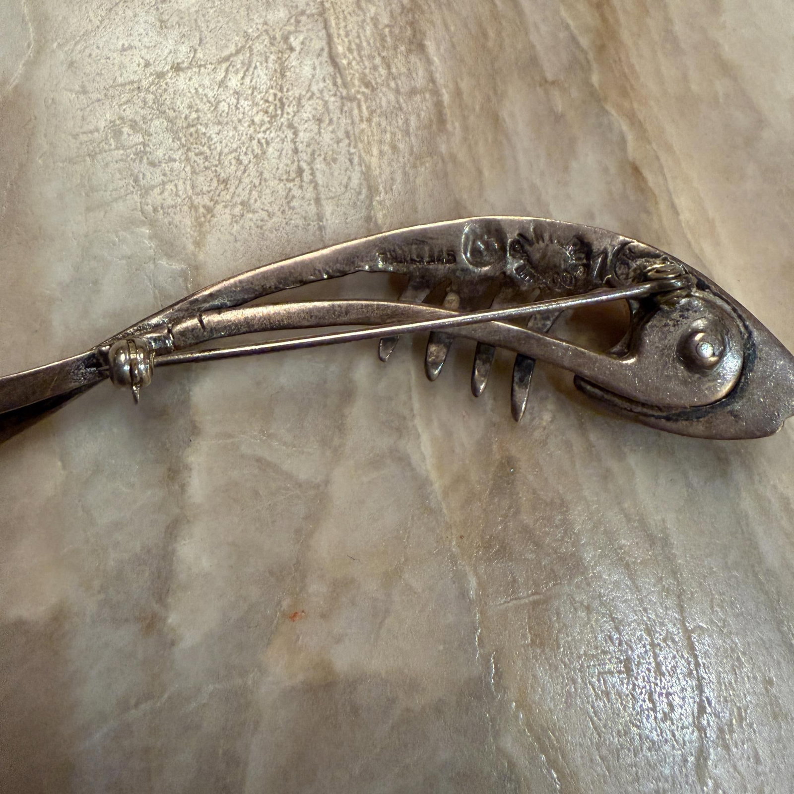 Taxco Sterling Silver Abstract Fish Pin Amethyst Stone Eye Sigi Pineda - 10