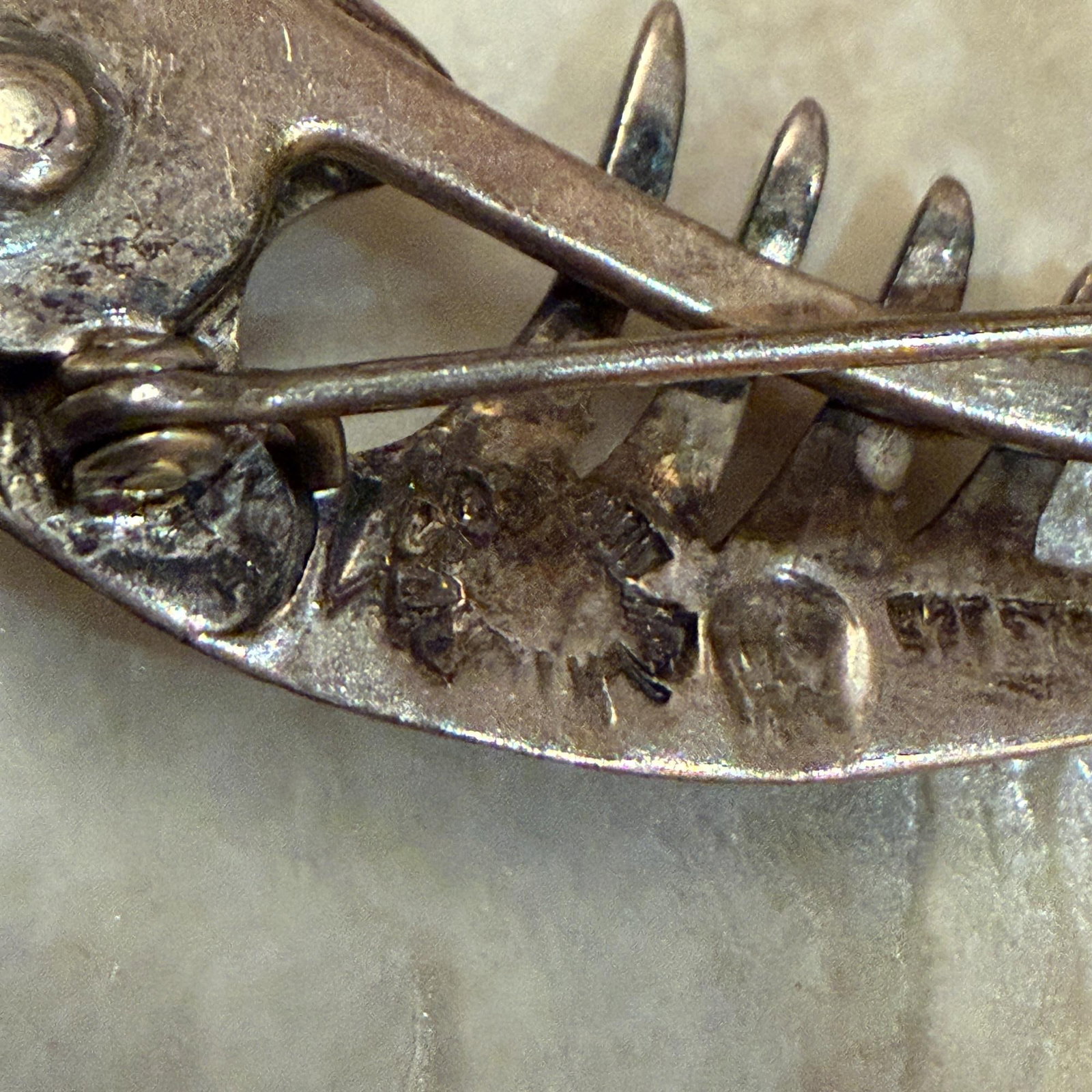 Taxco Sterling Silver Abstract Fish Pin Amethyst Stone Eye Sigi Pineda - 11