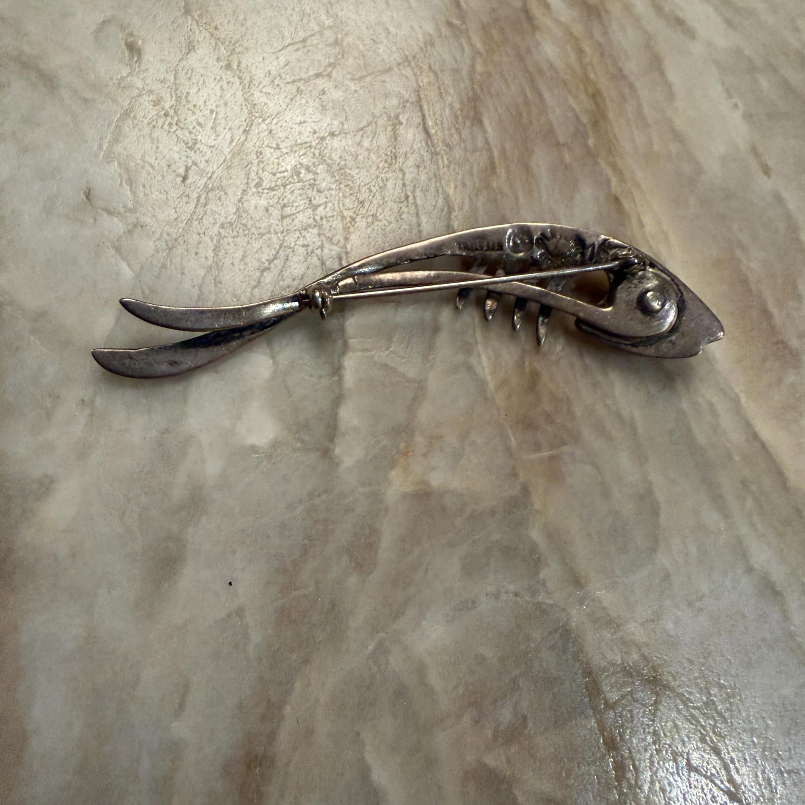 Taxco Sterling Silver Abstract Fish Pin Amethyst Stone Eye Sigi Pineda - 6