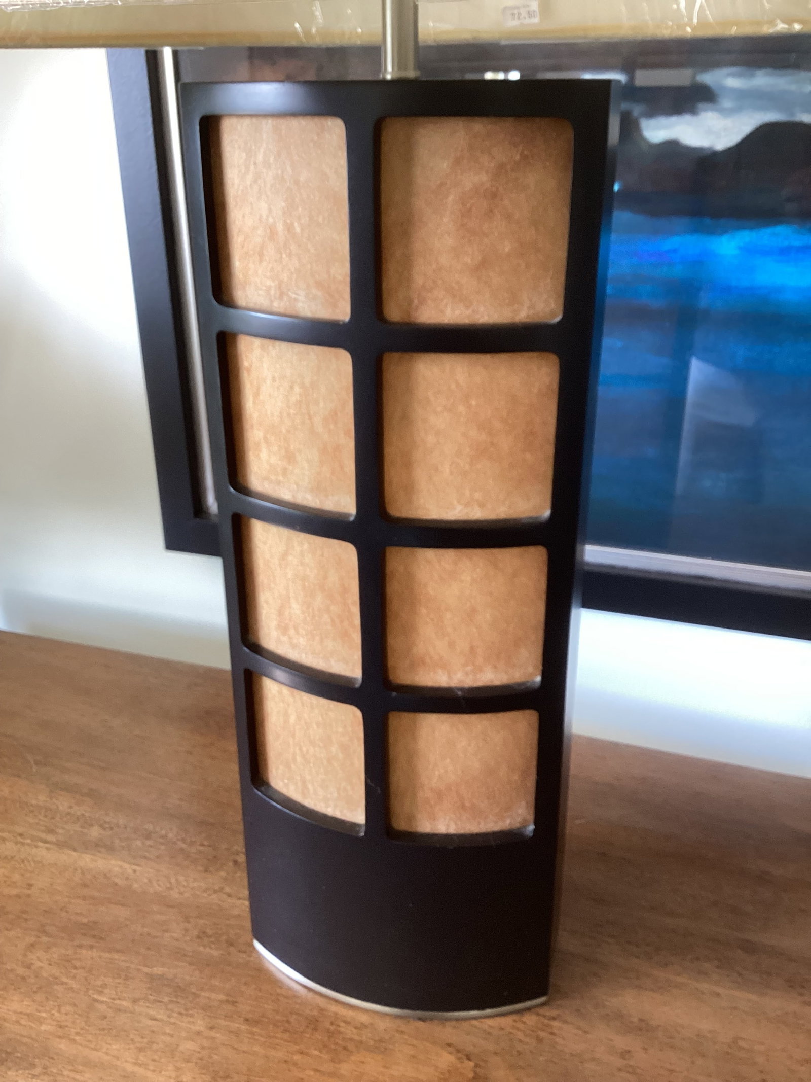 Late 20th Century Asian-Inspired Espresso-Stained Wood & Parchment Grid Table Lamps With New Shades - 3