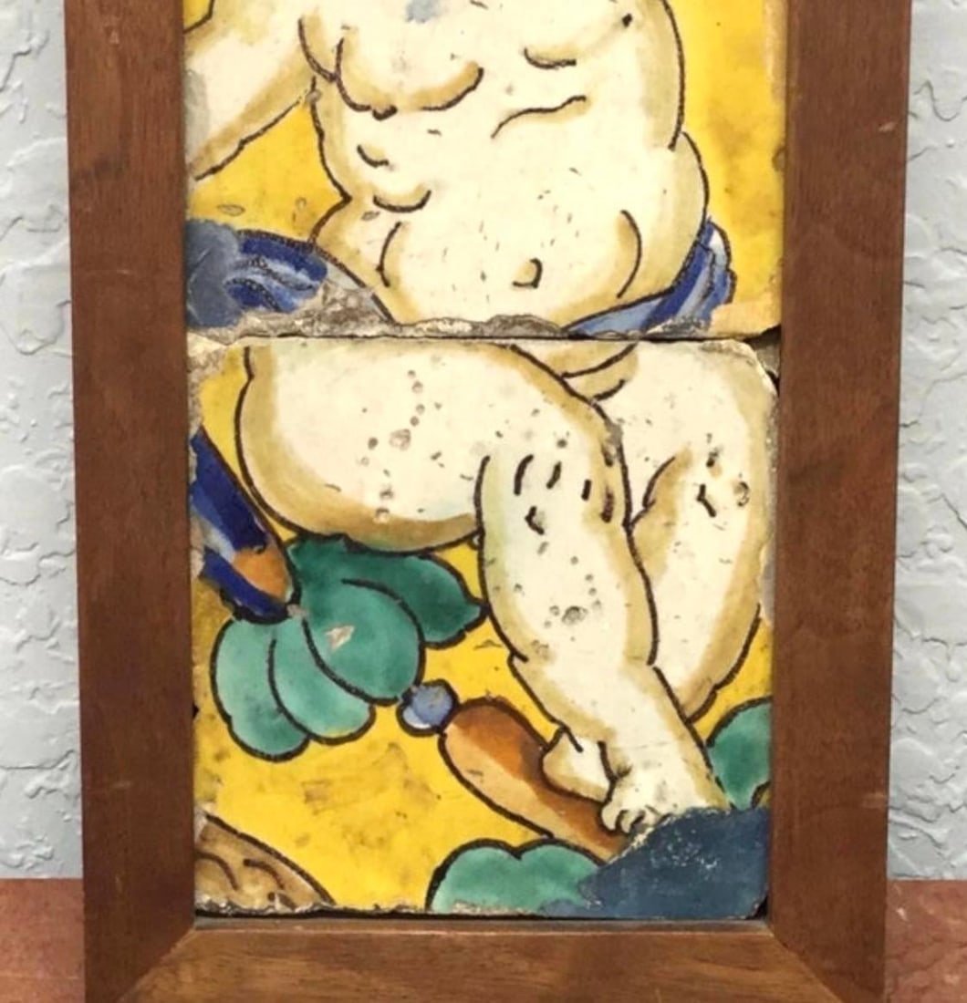 18th Century Italian Majolica Faience Pottery Putto Framed Tiles - 5