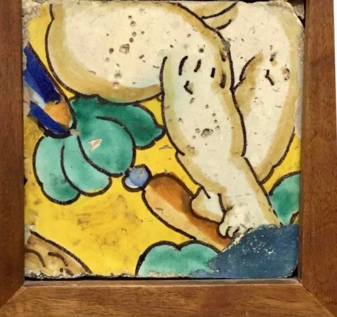 18th Century Italian Majolica Faience Pottery Putto Framed Tiles - 7
