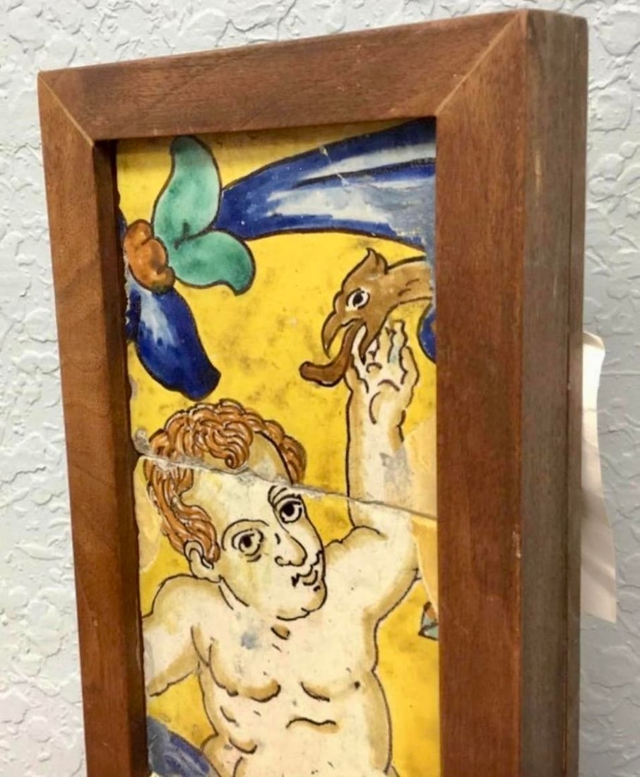 18th Century Italian Majolica Faience Pottery Putto Framed Tiles - 8