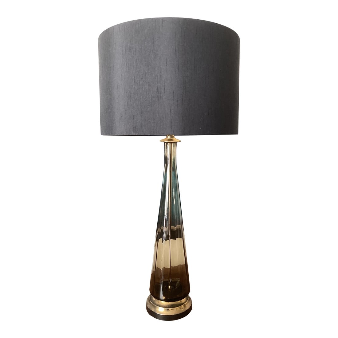 1950s Tall Smoky Amber Glass Table Lamp With Brass Base & Black Shade – Newly Rewired (1 of 5)